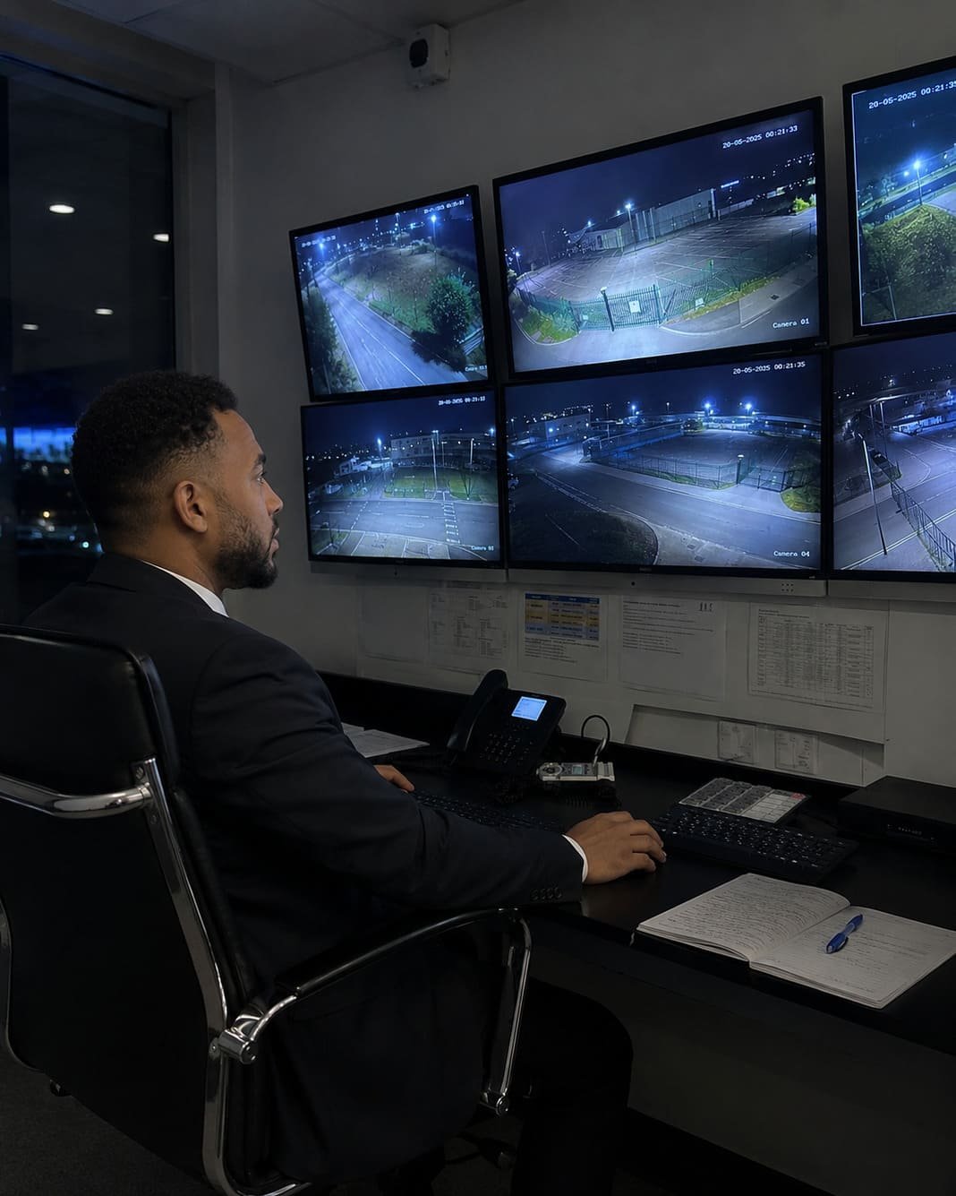 Security operator monitoring live feeds